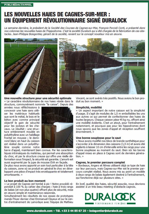 French equestrian magazine Jour de Galop features Duralock fencing products